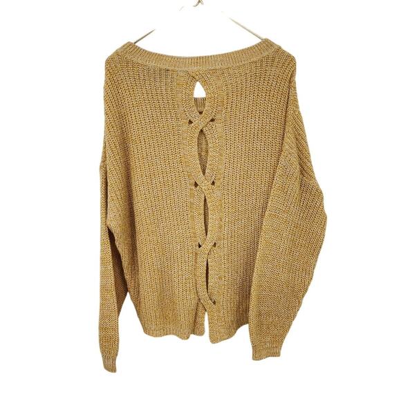 New NWT Express Knit Sweater Size Medium‎ Yellow White Open Back Loops - Picture 2 of 7